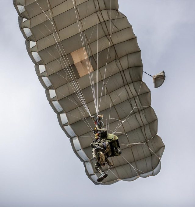 Parachute jump instructor flying the military phoenix parachute